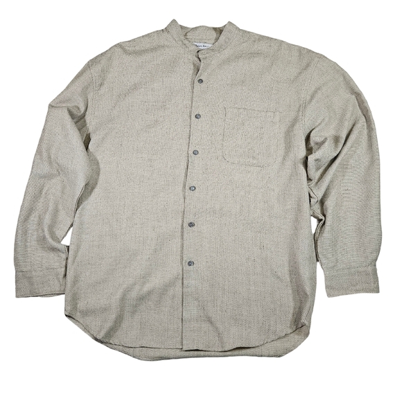 Nine Twenty East Mens Long Sleeve Banded Collar Button Down Shirt, Tan, Large - Picture 1 of 12